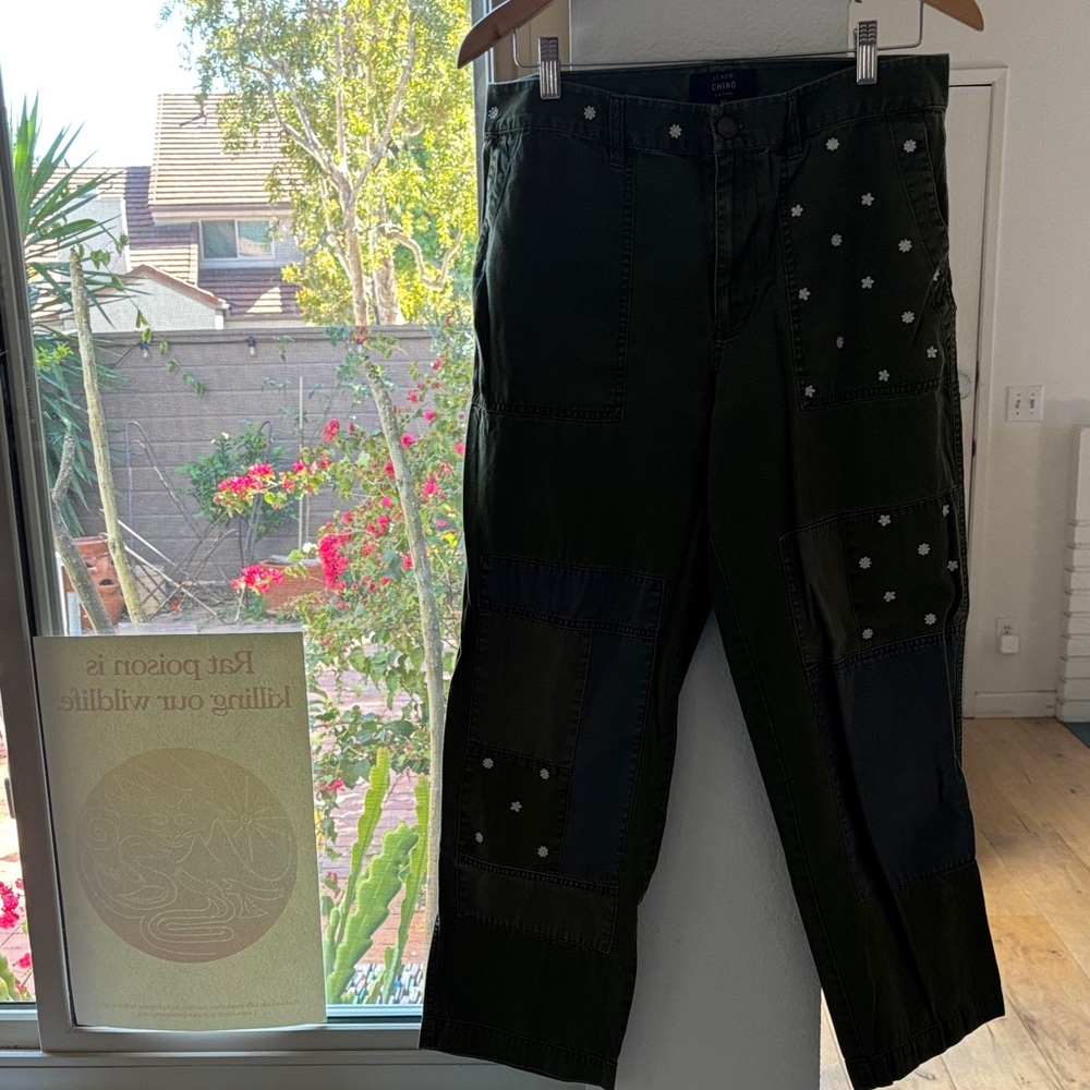 J. Crew Dark Green Straight Leg Pants with White Accents